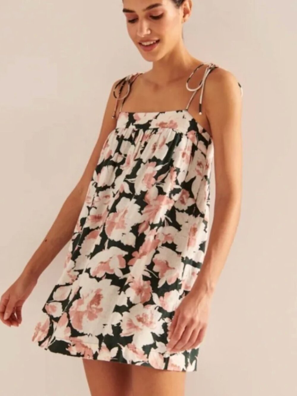 Abercrombie Floral Linen Blend Tie Strap Midi Dress
